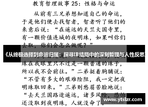 《从终极选择到命运归属：探寻IB结局中的深刻哲理与人性反思》